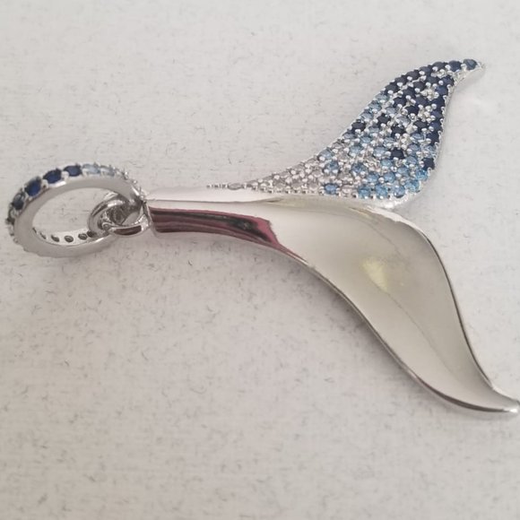 925 Sterling Silver Dolphin Fin Pendant Charm Embellished W/Simulated Gemstones - Picture 2 of 10